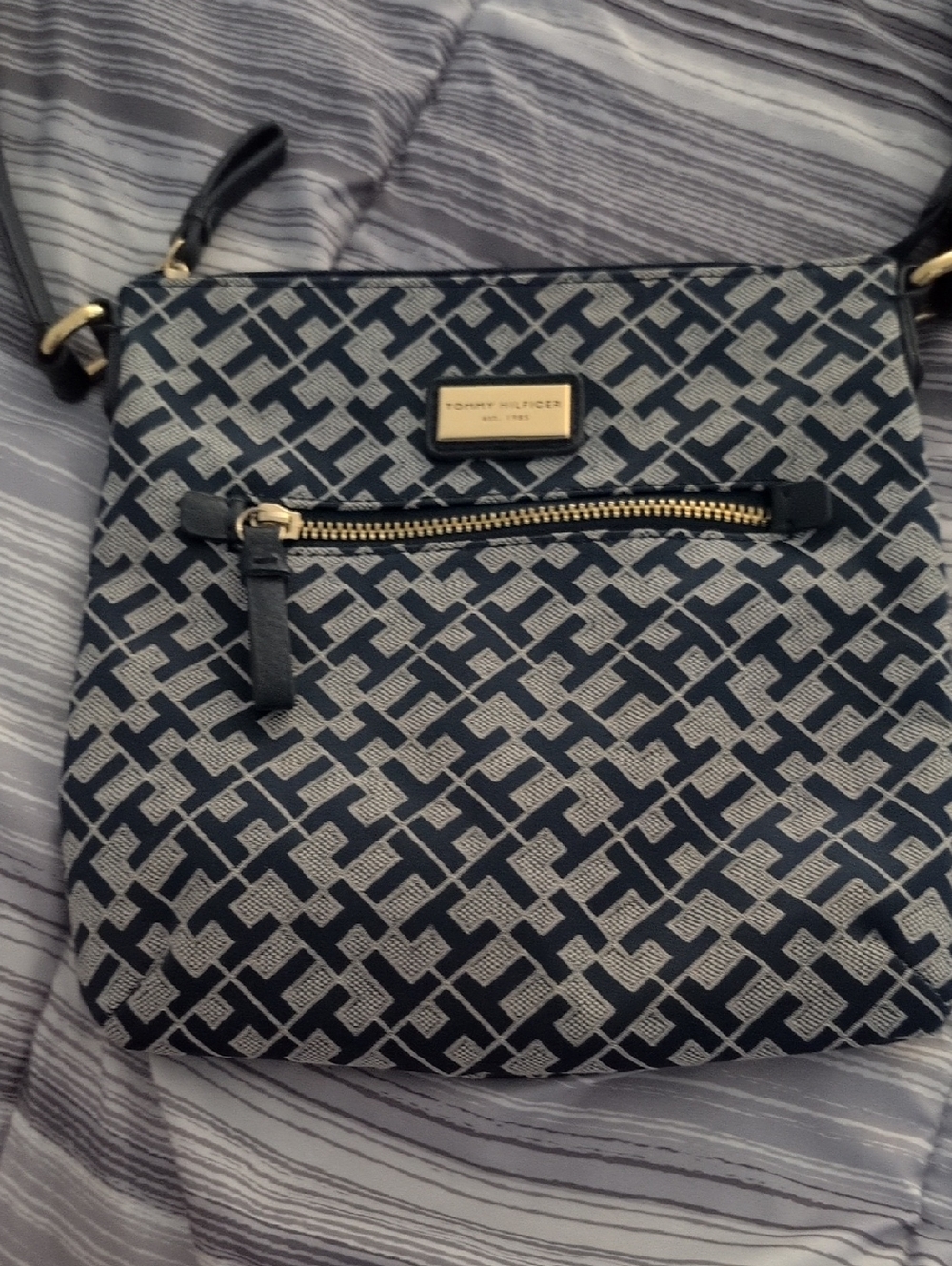 Tommy Hilfiger Navy and Cream Geometric Crossbody